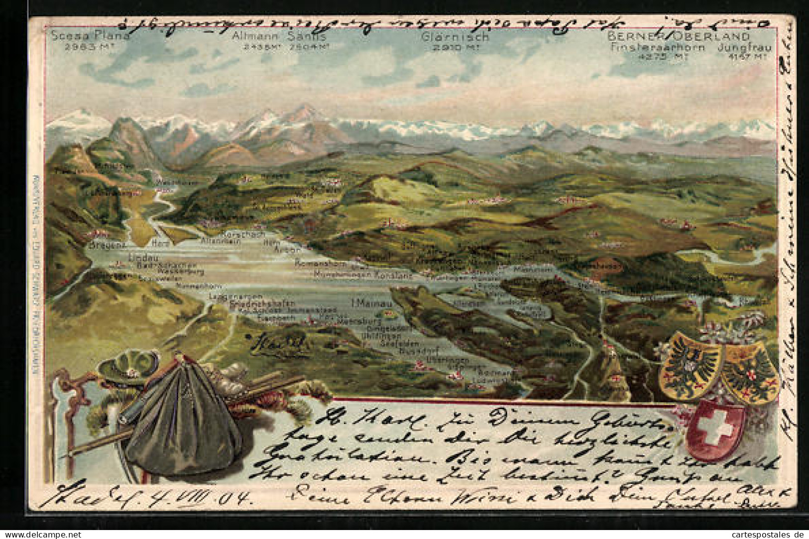 Lithographie Rorschach, Bodensee-Panorama Mit Alpen  - Rorschach