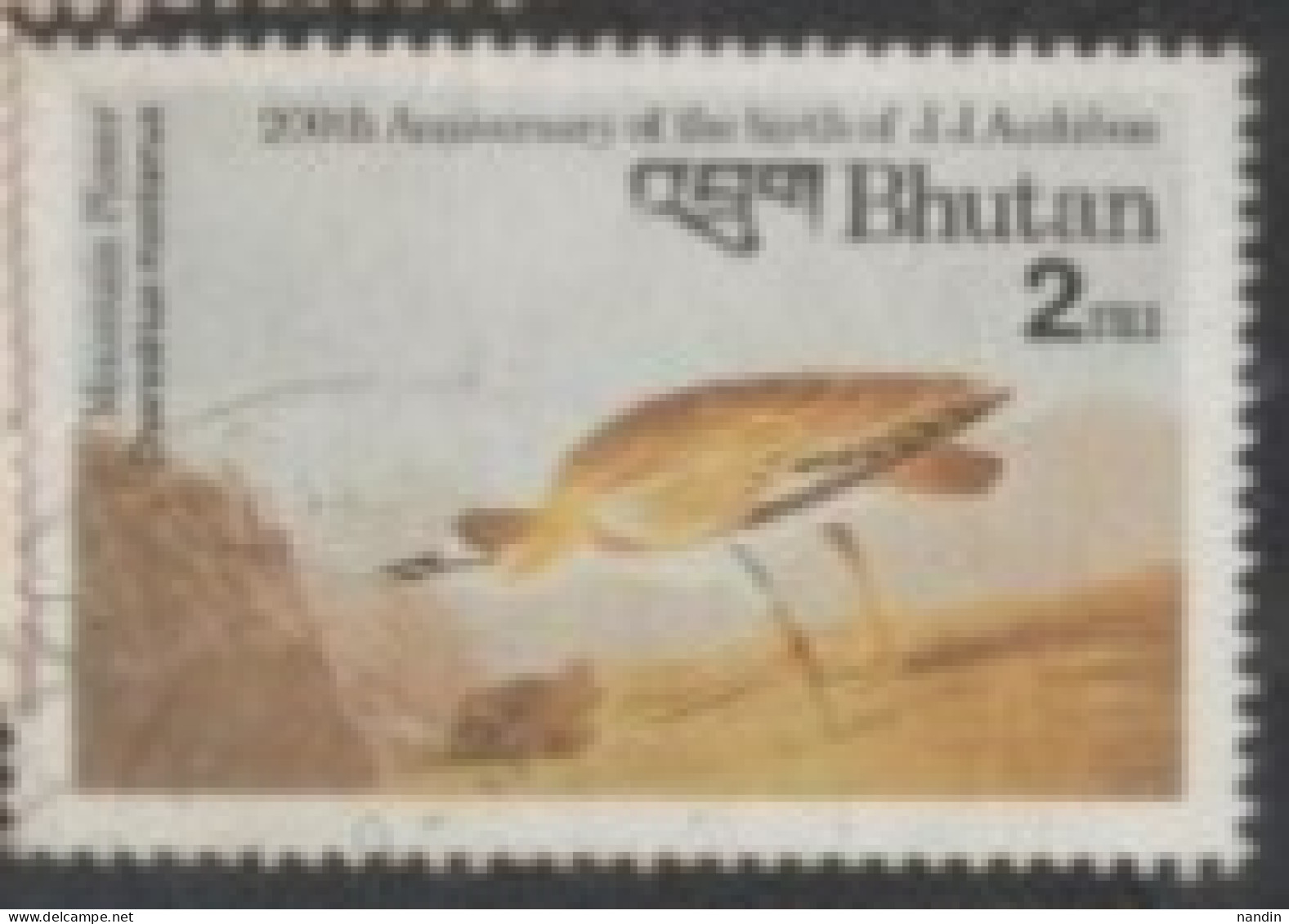 1985 BHUTAN USED STAMP ON BIRD/ -  The 200th Anniversary Of The Birth Of John J. Audubon/Charadrius Montanus - Songbirds & Tree Dwellers