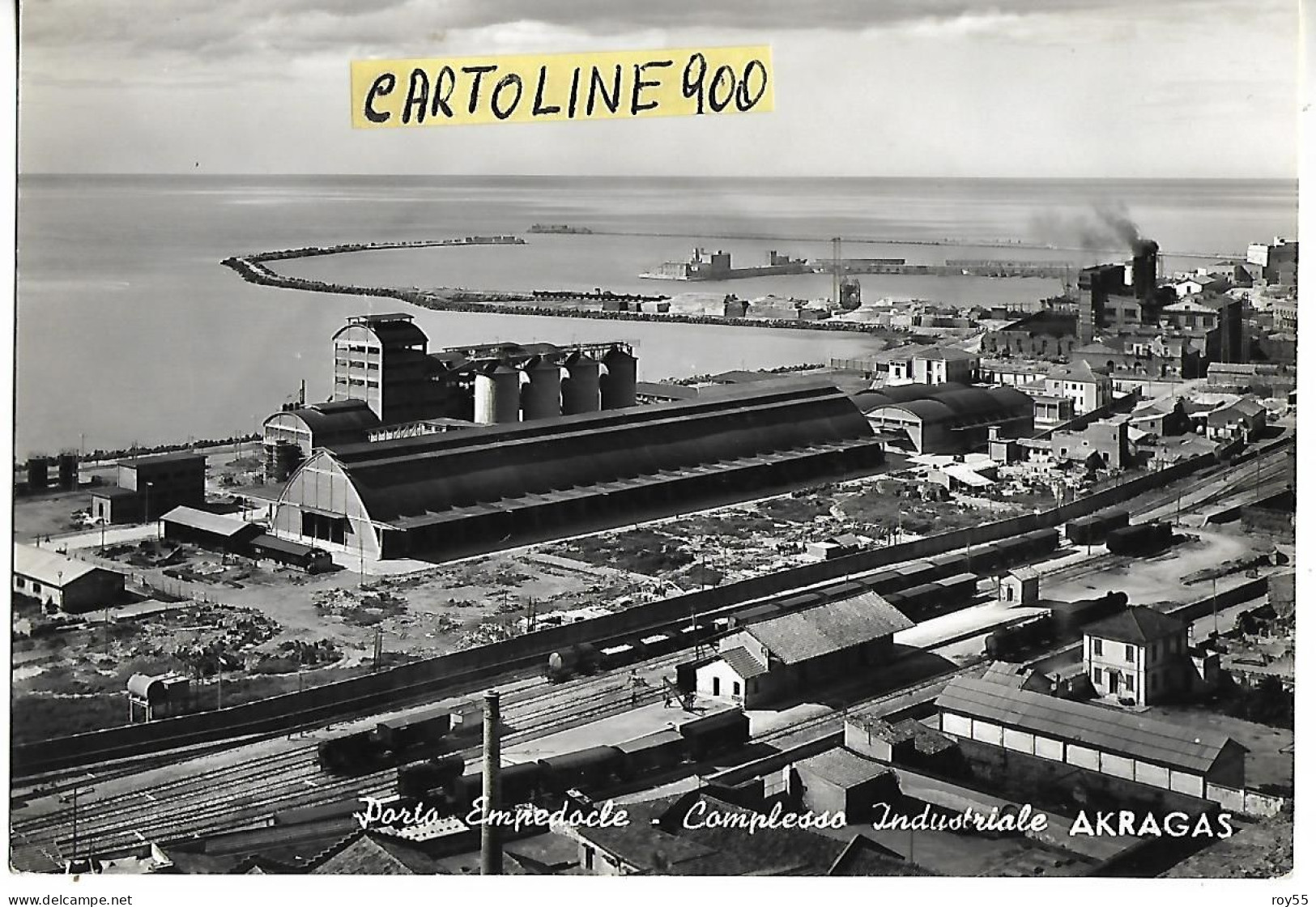 Sicilia Agrigento Porto Empedocle Complesso Industriale Akragas Stazione Ferroviaria Treno Merci In Sosta Anni 50 - Gares - Avec Trains