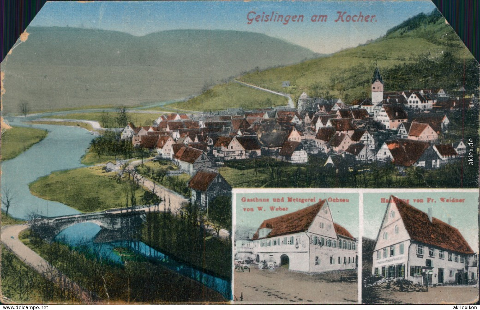 Braunsbach OT Geislingen Am Kocher: Blick Auf Die Stadt, Gasthaus, Handlung 1918 - Altri & Non Classificati