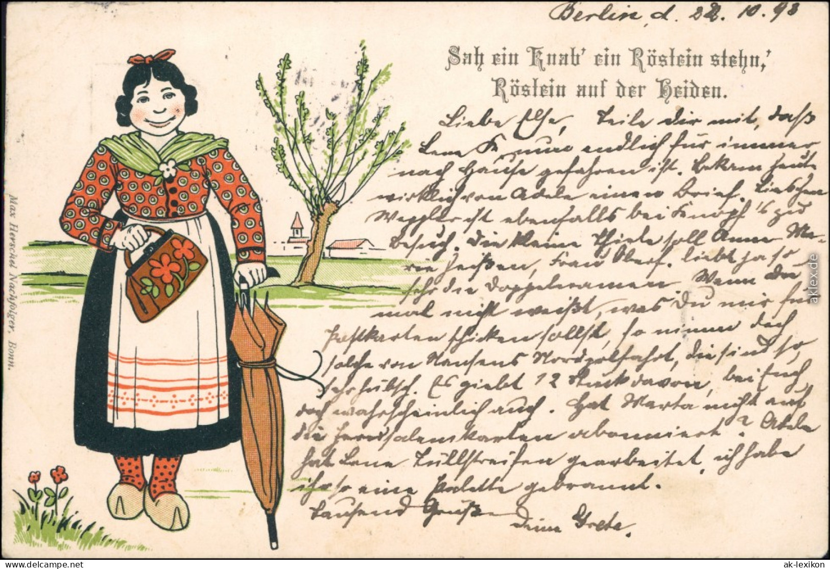  Liedansichtskarte "Sah Ein Knab Ein Röslein Stehn, Röslein Auf Der Heiden" 1898 - Musica