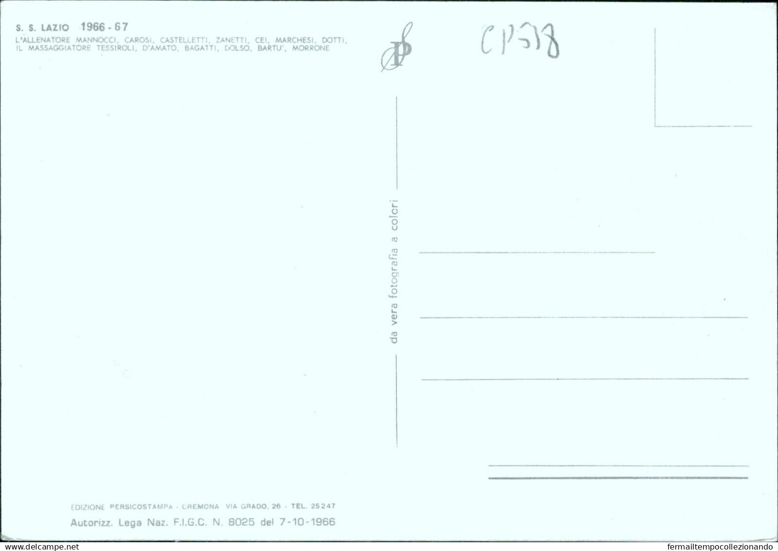 Cp538 Cartolina Lazio Formazione Calcio 1967 - Non Classificati