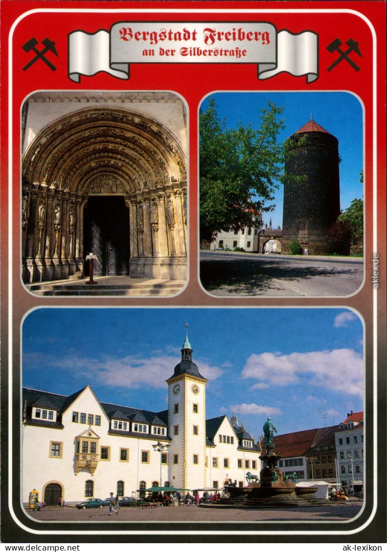 Freiberg (Sachsen) Goldene Pforte Im Dom, Donatsturm, Obermarkt Mit Rathaus 1995 - Freiberg (Sachsen)