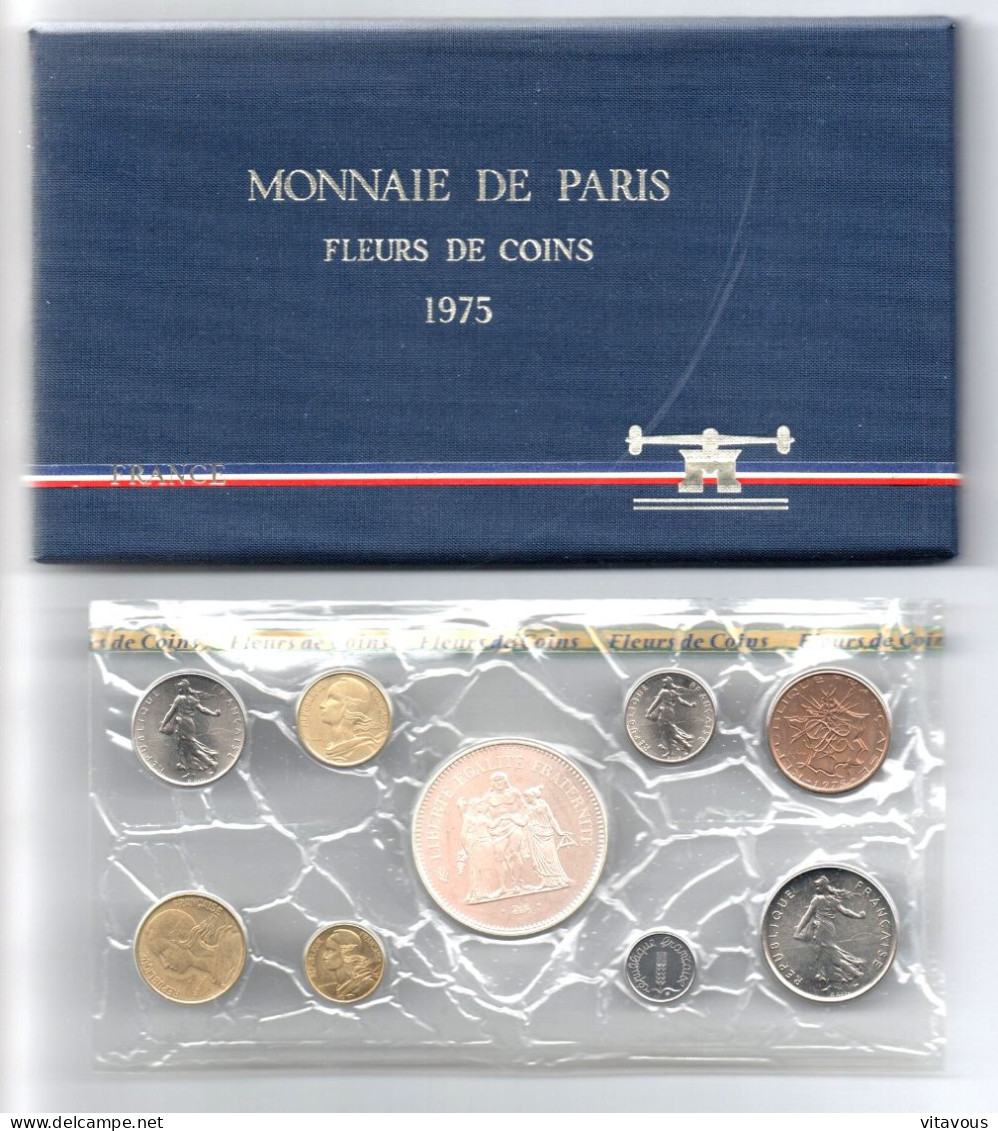 FRANCE Monnaie De Paris Série De 9 Pièces Française Fleurs De Coins 1975 - BU, BE & Muntencassettes