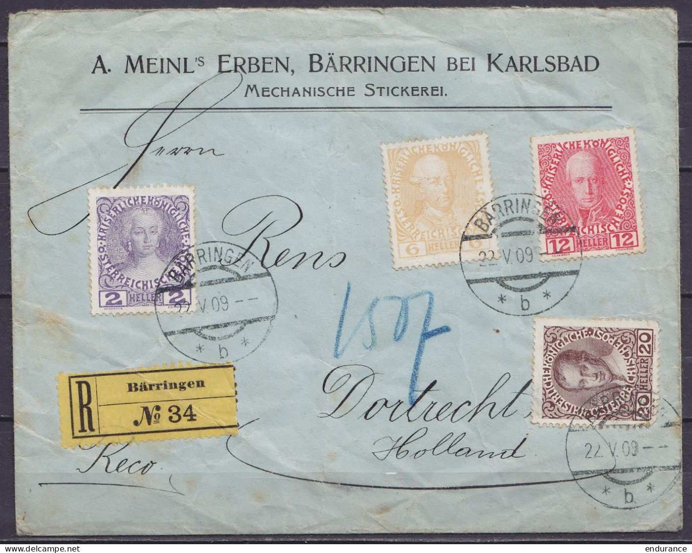 Autriche - L. Recommandée "A. Meinl's Erben, Bärringen Bei Karlsbad" Affr. Multicolore (voir Dos) Càpt BÄRRINGEN /22.V.1 - Covers & Documents