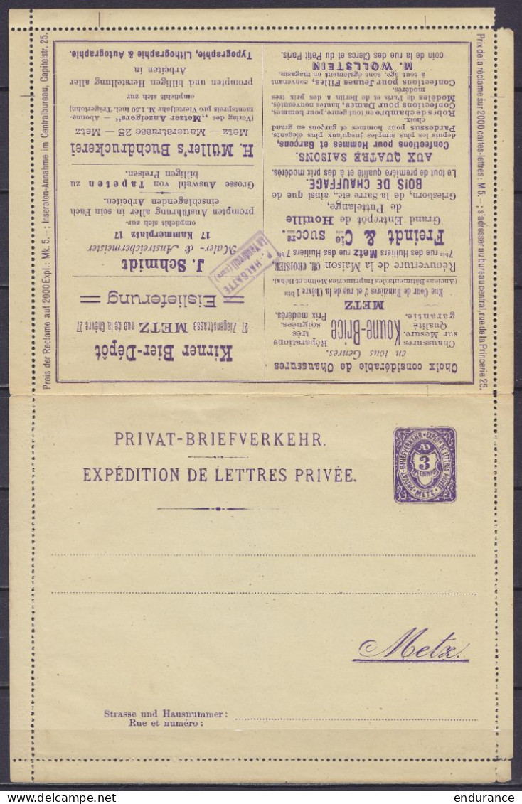 Poste Privée De METZ - EP Carte-lettre (PRIVAT-BRIEFVERKEHR) 3pf Violet Neuf - Publicités Au Dos - Kartenbriefe