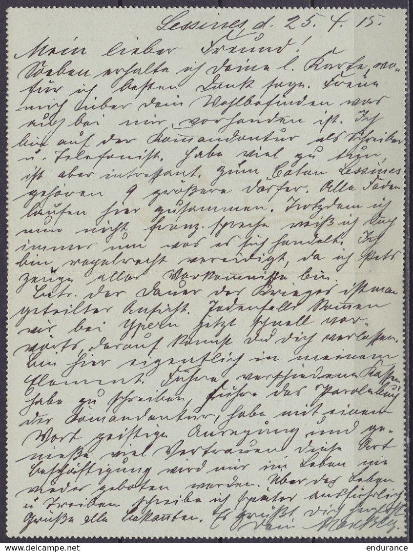 Carte-lettre Feldpostbiref De LESSINES Flam. BRUSSEL 1 /26.IV 1915 Pour HAMBURG - Cachet "ORSTKOMMANDANTUR / LESSINES 19 - Armada Alemana