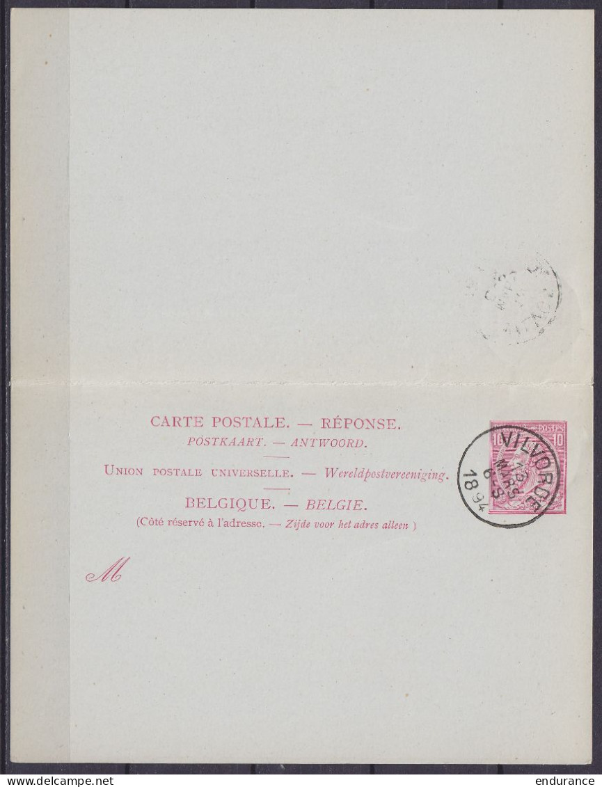 CP 'avec Réponse Payée' 10c Rose (N°46) Càd VILVORDE /13 MARS 1894 + Partie 'Réponse' Càd VILVORDE /13 MARS 1894 - Briefkaarten 1871-1909