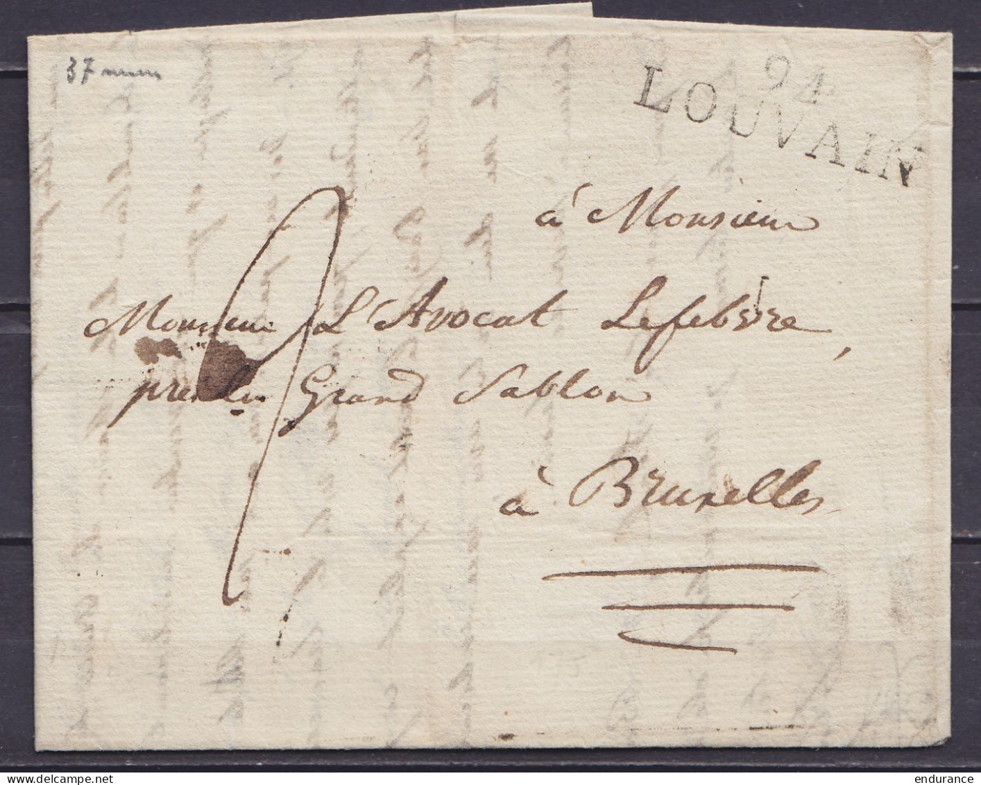 L. Datée 26 Septembre 1812 De LOUVAIN Pour Avocat à BRUXELLES - Griffe "94 / LOUVAIN" - Port "2" - 1794-1814 (Periodo Frances)