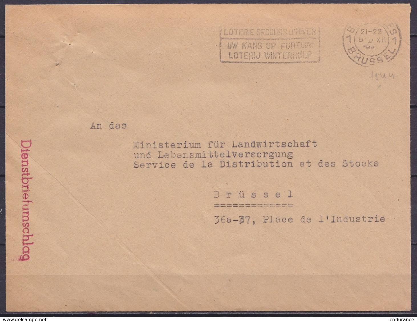 L. Franchise Militaire "Dienstbriefumschlag" Flam. BRUXELLES /9 XII 1944 Pour BRÜSSEL - Au Dos: Cachet "Der Militärbefeh - 1946 -10%