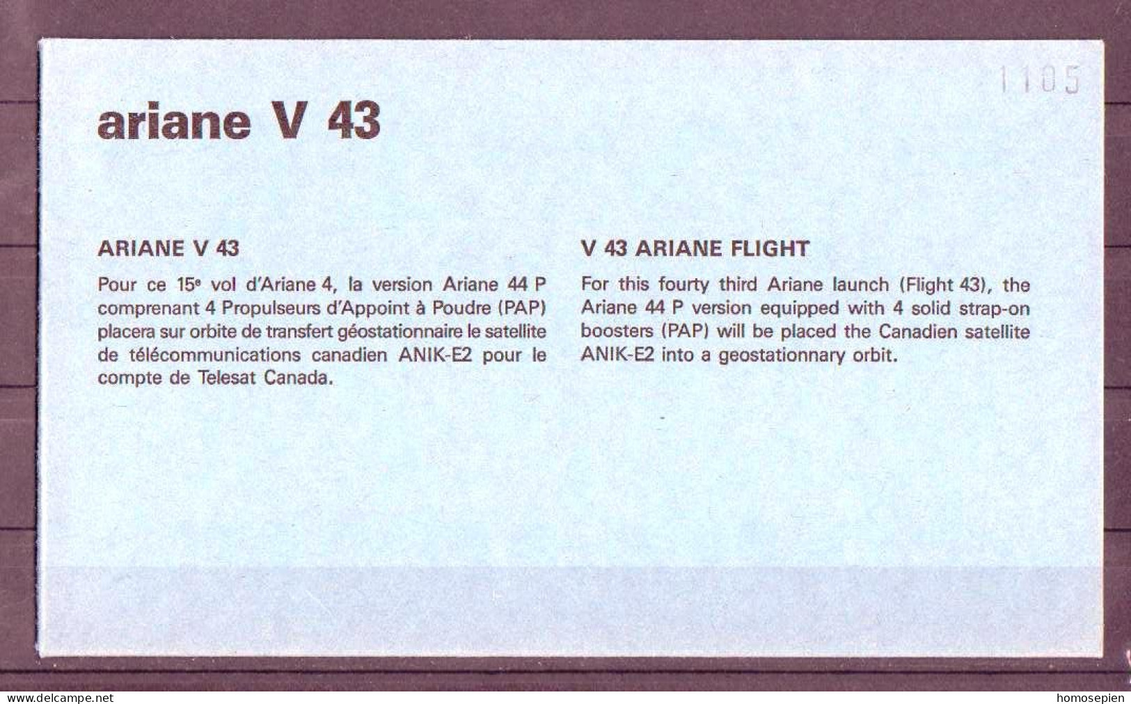 Espace 1991 04 05 - CNES - Ariane V43 - Lanceur - Europe