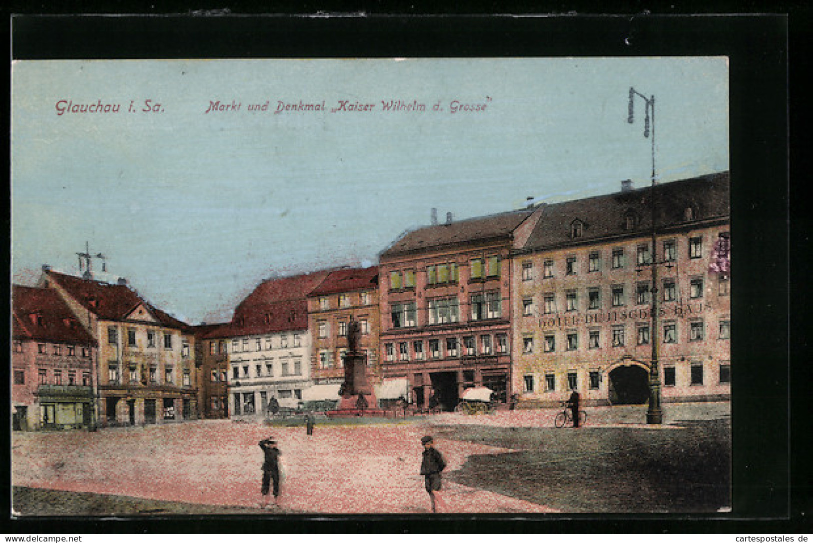 AK Glauchau I. Sa., Markt Und Denkmal Kaiser Wilhelm D. Grosse  - Glauchau