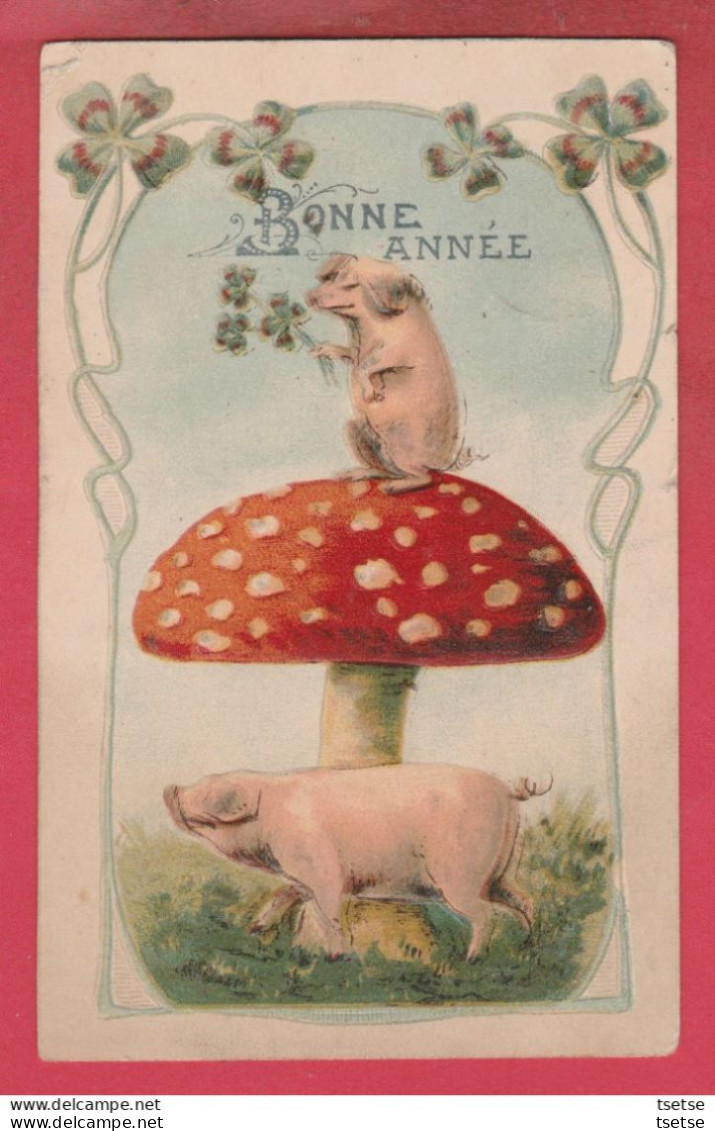 Cochons / Pig - Position Humaine - Deux Cochons Et Le Champignon ...carte En Relief - 1908  ( Voir Verso ) - Schweine