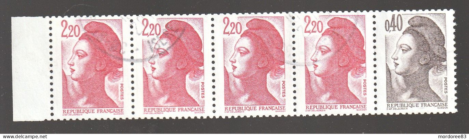 FRANCE LIBERTE 2F20 + 40C YT 2376B EN BANDE DE 5 OBLITERE - Usados