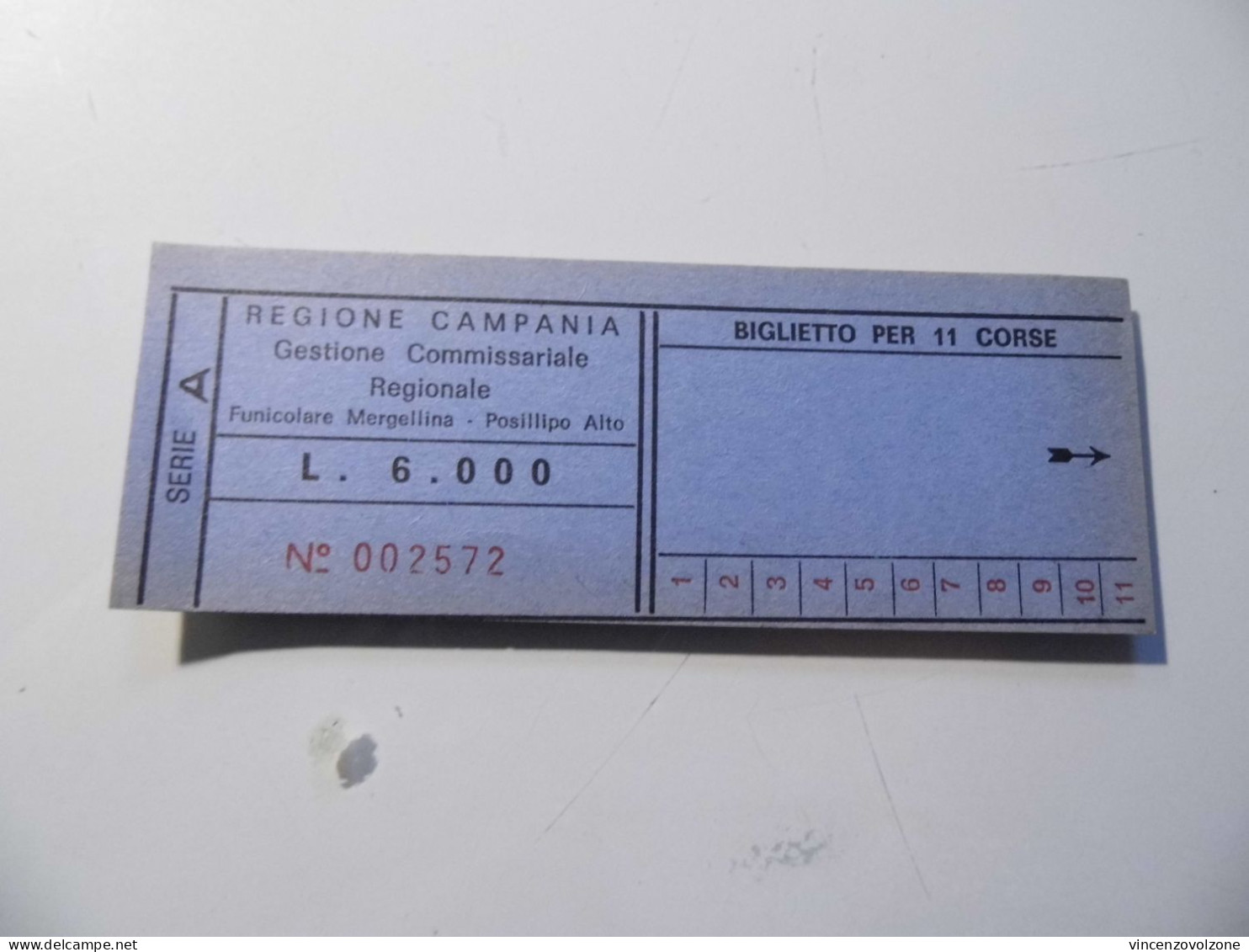 Biglietto Autobus Napoli  "Regione Campania ATAN L. 6.000 UNIDICI CORSE" - Europe