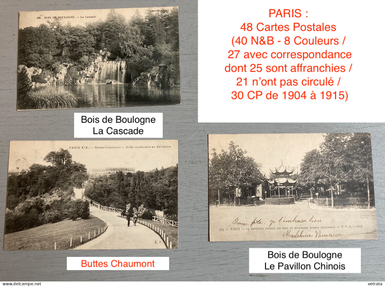 PARIS : 48 Cartes Postales (40 N&B - 8 Couleurs / 27 avec correspondance dont 25 sont affranchies / 21 n’ont pas circulé