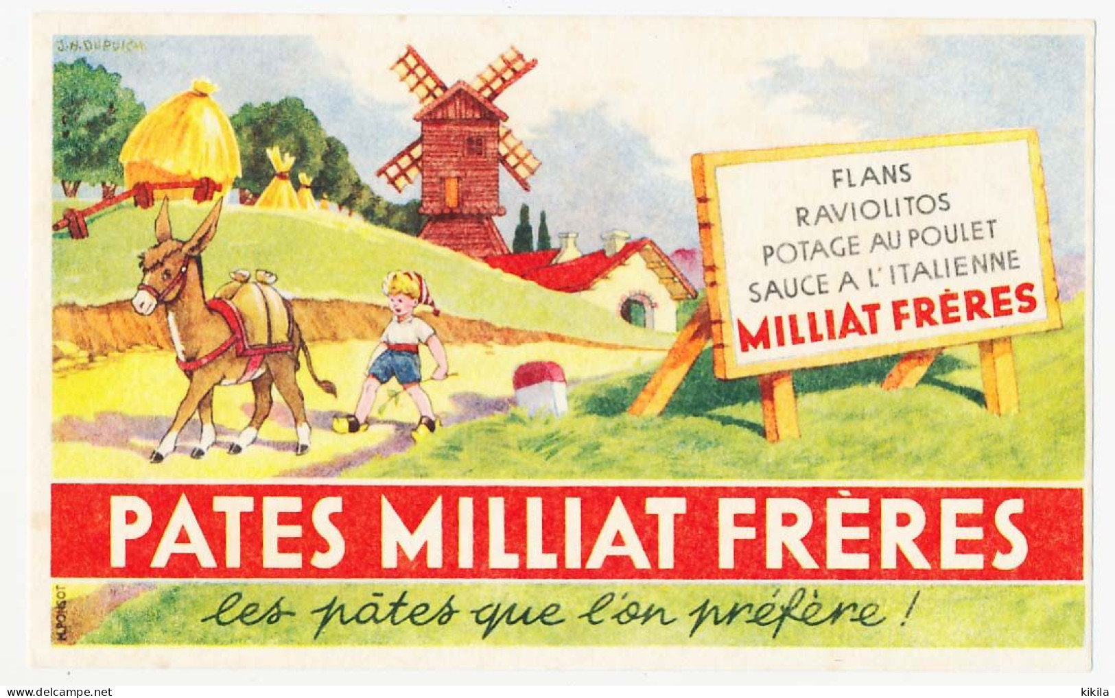 Buvard 17.5 X 10.8  Les Pâtes MILLIAT FRERES Jeune Garçon Meunier âne Moulin à Vent - Food