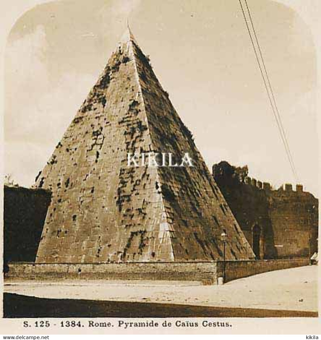 Photo Stéréoscopique 7,2x7,5cm Carte 17,2x8,9cm Vues D'Italie S. 125 - 1384 ROME. Pyramide De Caïus Cestus* - Photos Stéréoscopiques