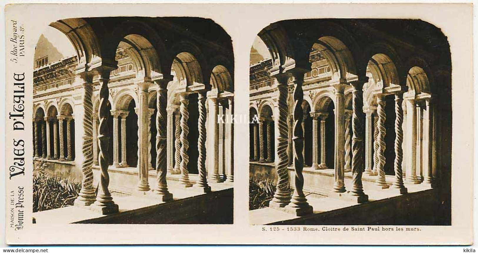 Photo Stéréoscopique 7,2x7,5cm Carte 17,2x8,9cm Vues D'Italie S. 125 - 1533 ROME. Cloître De Saint Paul Hors Les Murs* - Photos Stéréoscopiques