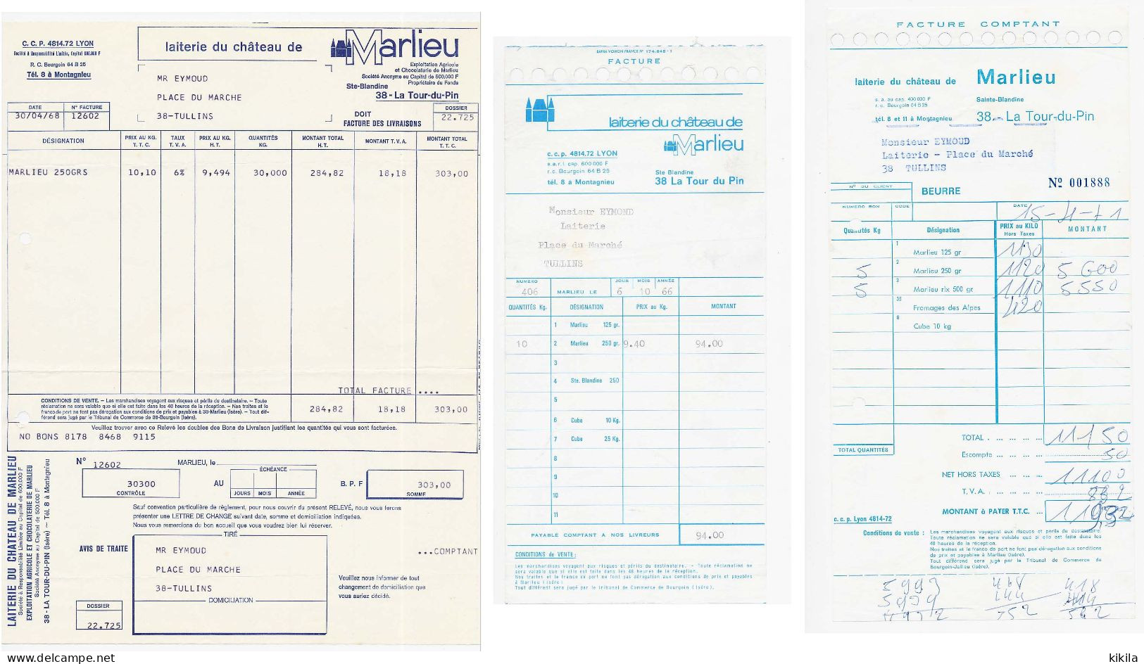 Facture Des 06-10-1966 / 30-04-1968 Et 15-04-1971 à En-tête De LA LAITERIE DU CHATEAU DE MARLIEU à Ste Blandine La Tour* - 1950 - ...