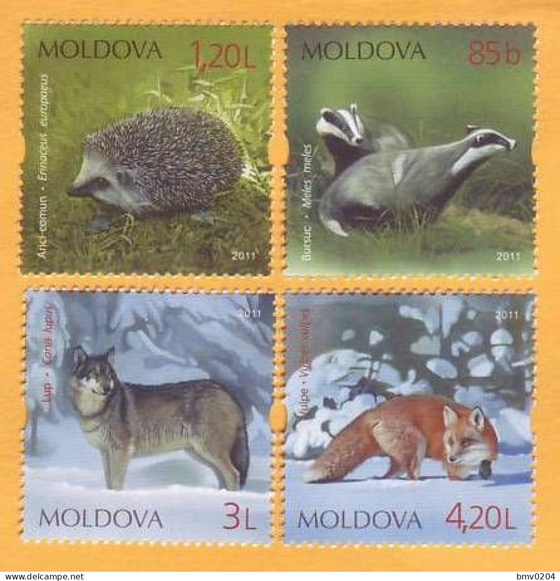 2011  Moldova Moldavie Moldau  Red Book  Wolf,  Fox,  Hedgehog. Fauna.  4v Mint - Hunde