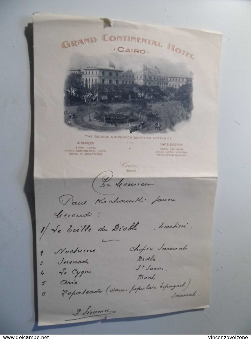 Carta Pubblicitaria Con Note Manoscritte "GRAND HOTEL CONTINENTAL CAIRO" - Werbung