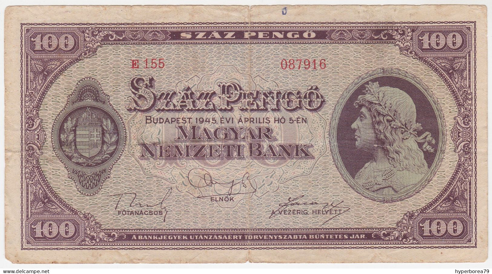 Hungary P 111 B - 100 Pengo 5.4.1945 - Fine - Hungría