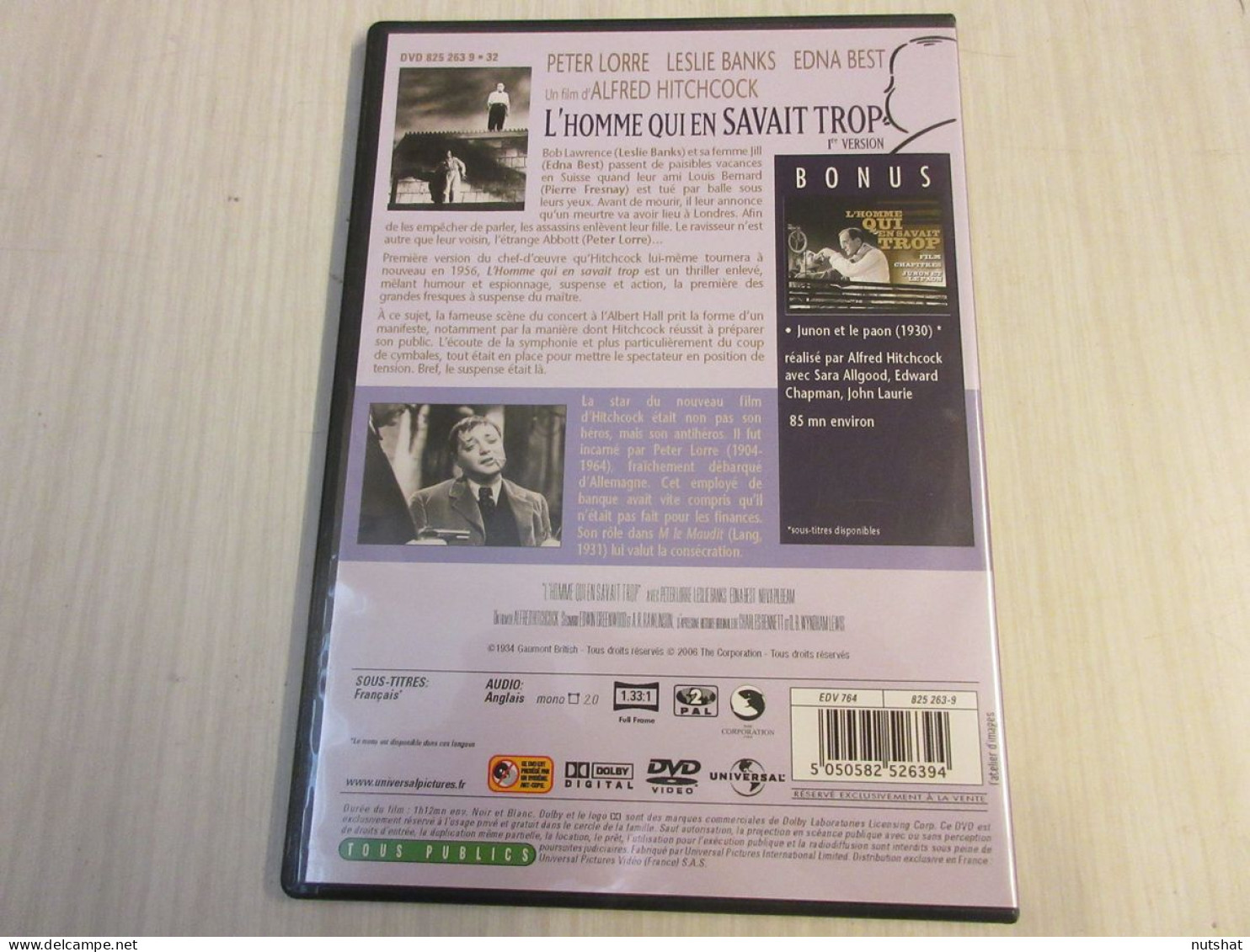 DVD CINEMA L'HOMME QUI EN SAVAIT TROP Alfred HITCHCOCK Peter LORRE VERSION 1934  - Policíacos