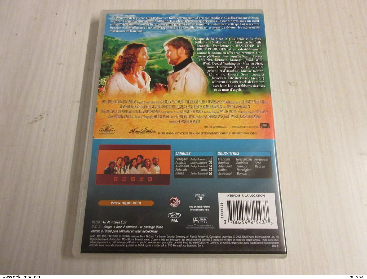 DVD CINEMA BEAUCOUP De BRUIT Pour RIEN Keanu REEVES 1993 106mn - Dramma
