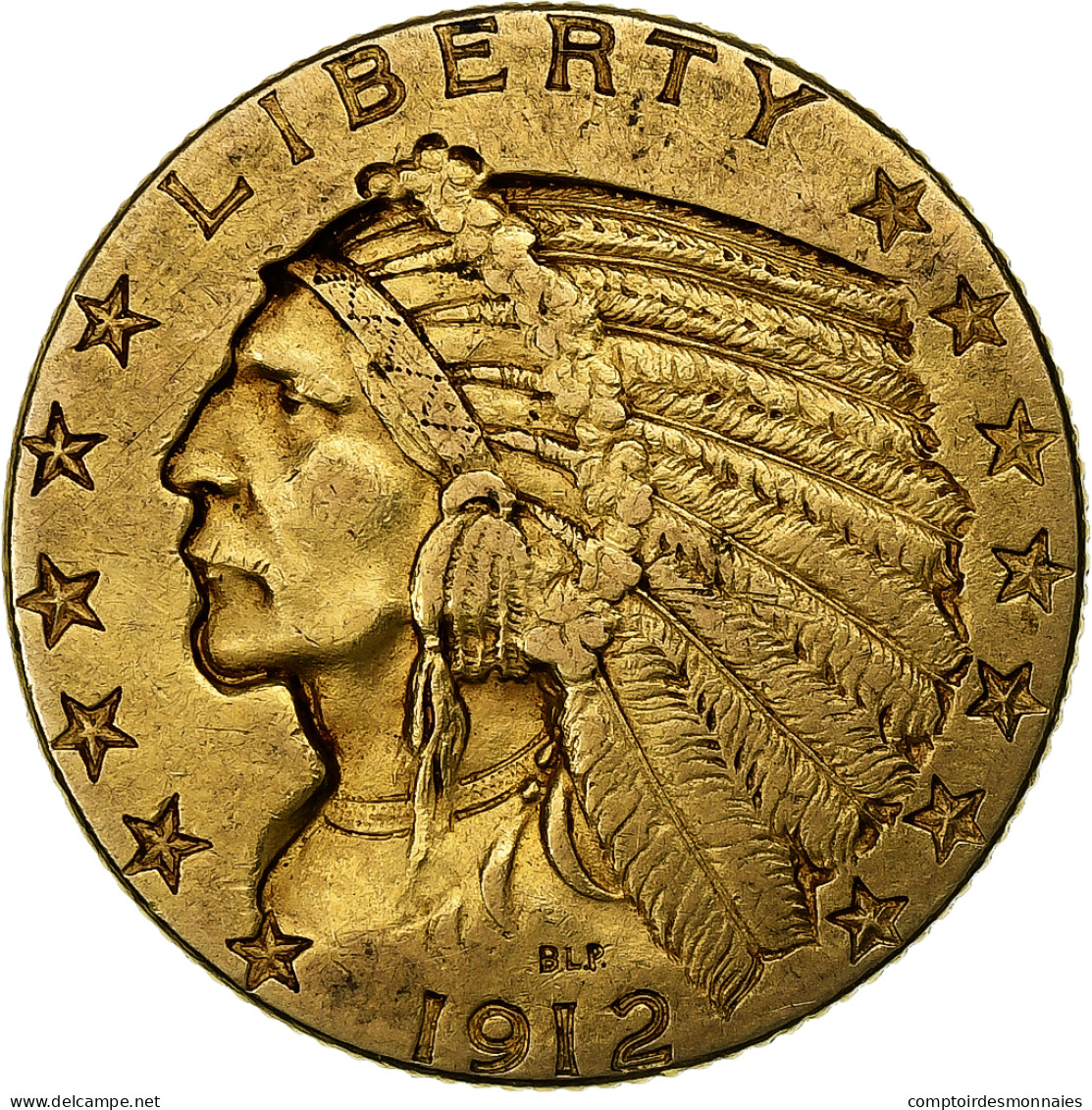 États-Unis, $5, Half Eagle, Indian Head, 1912, U.S. Mint, Or, TTB, KM:129 - 5$ - Half Eagle - 1908-1929: Indian Head