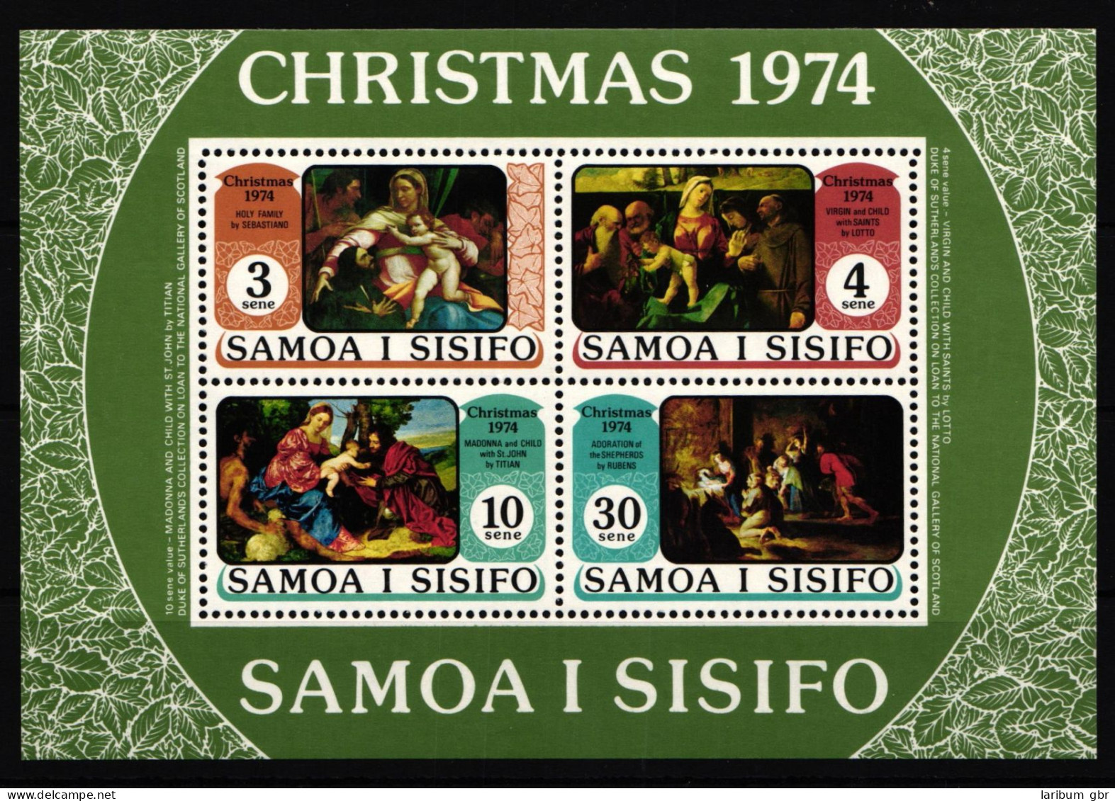 Samoa Block 7 Mit 306-309 Postfrisch Weihnachten #IJ712 - Samoa