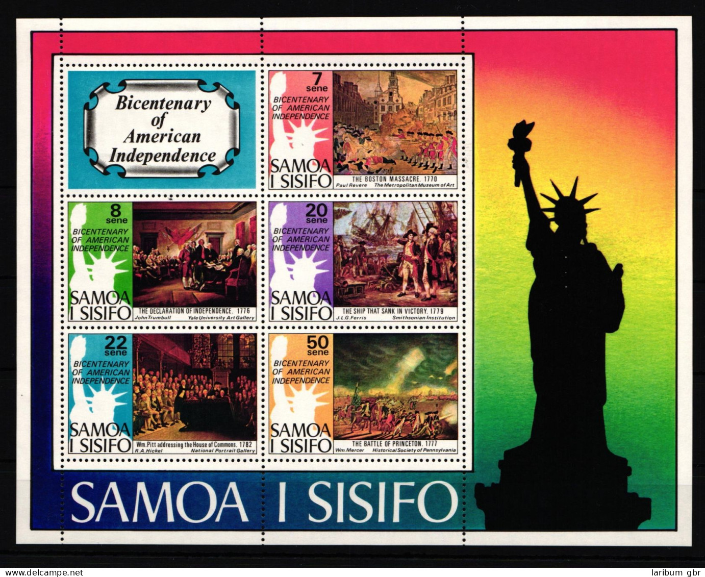 Samoa Block 10 Mit 328-332 Postfrisch 200 Jahre Unabhängigkeit Der USA #IJ718 - Samoa