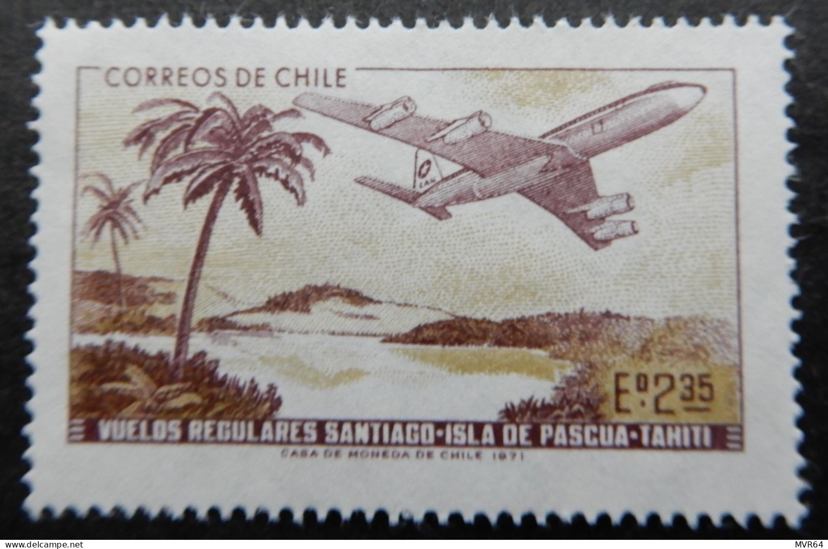 Chili Chile 1971 (1) The 1st Air Service Santiago - Easter Island - Tahiti - Cile