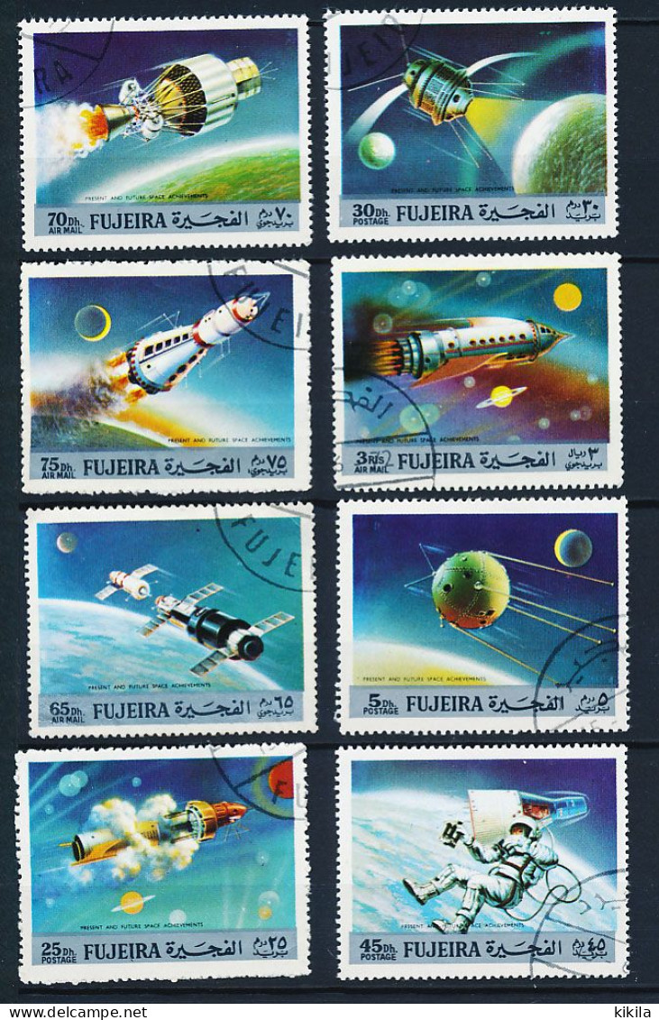 8 Timbres Oblitérés FUJEIRA  Espace Satellite Fusée Astronaute Cosmonaute XV-10 - Asien