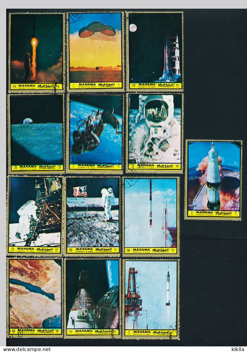 24 Timbres Très Grand Format Oblitérés MANAMA XV-9 Espace Fusée Satellite Station Orbitale Navette Spatiale Apollo Lune* - Azië