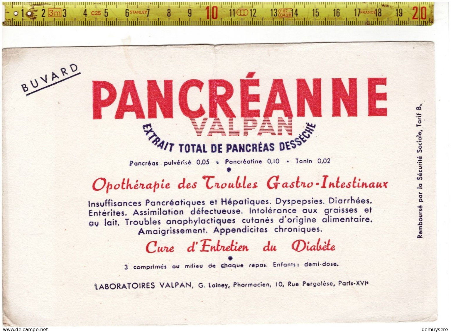 SOLDE 2012 - BUVARD - PANCREANNE VALPAN - Produits Pharmaceutiques