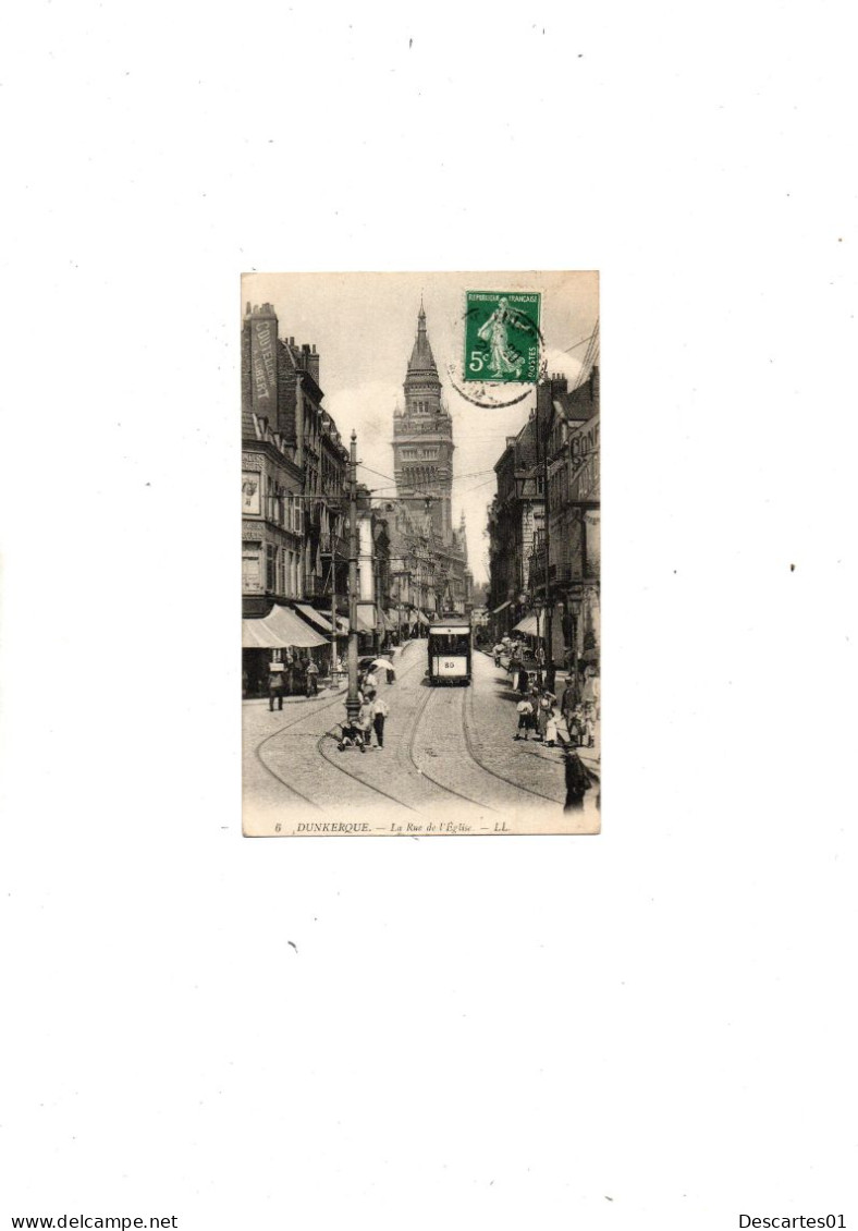 C P A   ANIMEE  DUNKERQUE LA RUE DE L'EGLISE    CIRCULEE  1921 - Dunkerque