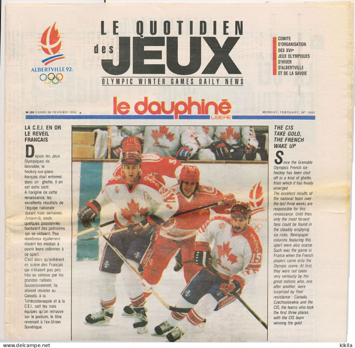 Le Dauphiné Libéré ALBERTVILLE 1992 Le Quotidien Des Jeux XVI° Jeux Olympiques D'Hiver N° 20 Lundi 24 Février 1992 - 1950 - Heute