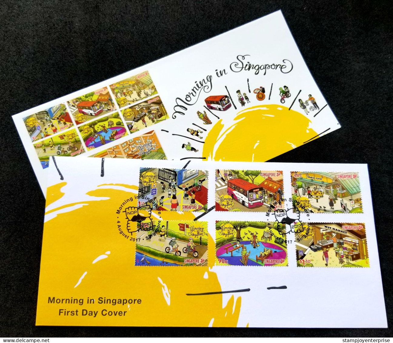 Singapore In Morning 2017 School Market Park Bicycle Traffic Bus Dance Heron Bird Exercise Playground Lifestyle (FDC - Singapour (1959-...)