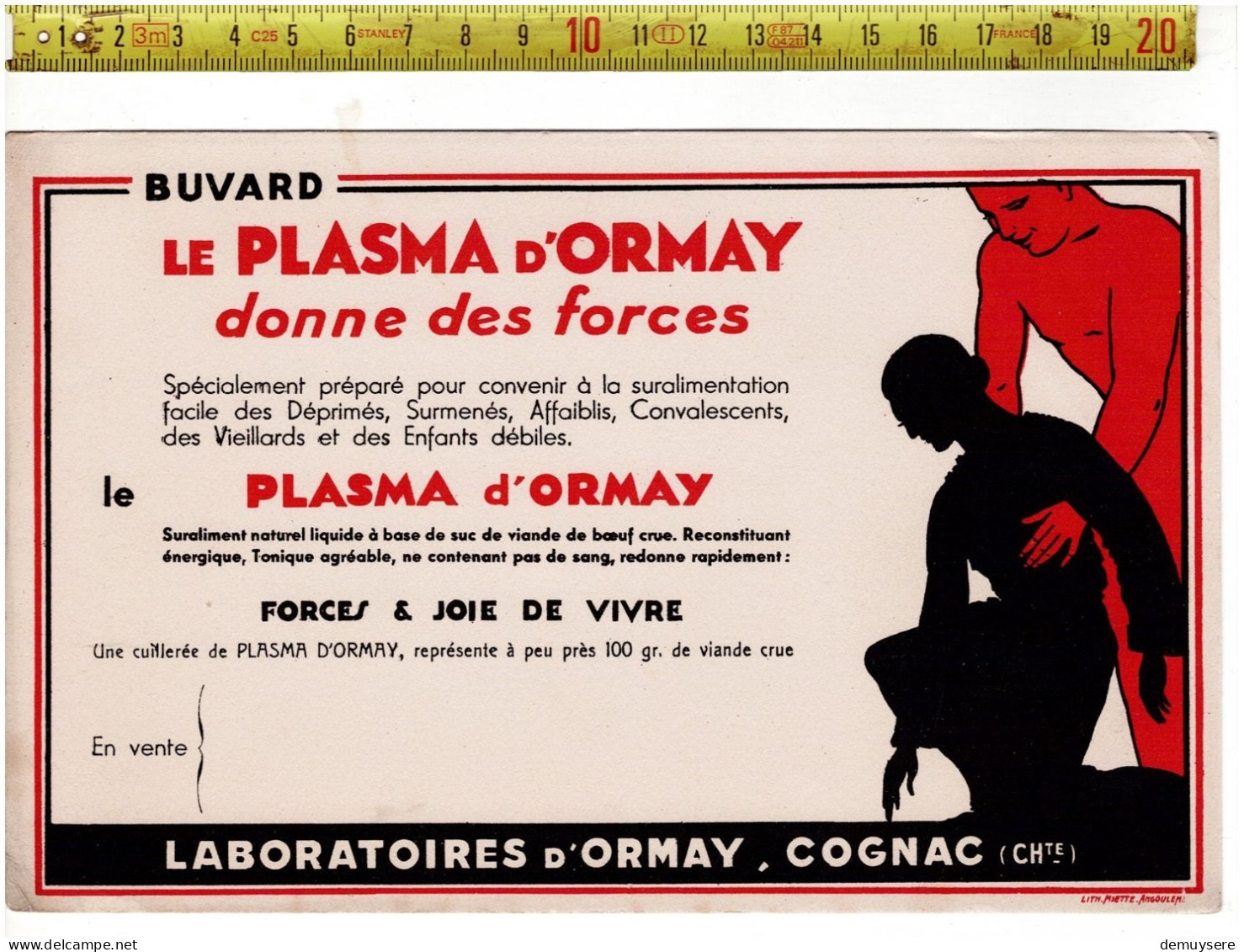 SOLDE 2012 - BUVARD - LE PLASMA D'ORMAY DONNE DES FORCES - LABORATOIRES D ORMAT COGNAC - Drogisterij En Apotheek