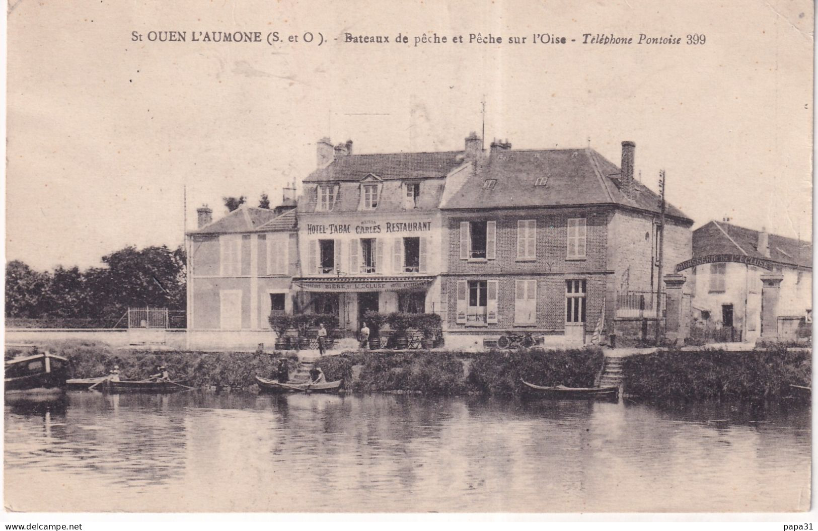 VAL D'OISE - Pêcheurs Sur L'Oise Devent L'Hôtel -Restaurant-Tabac "CHARLES" - Saint-Ouen-l'Aumône