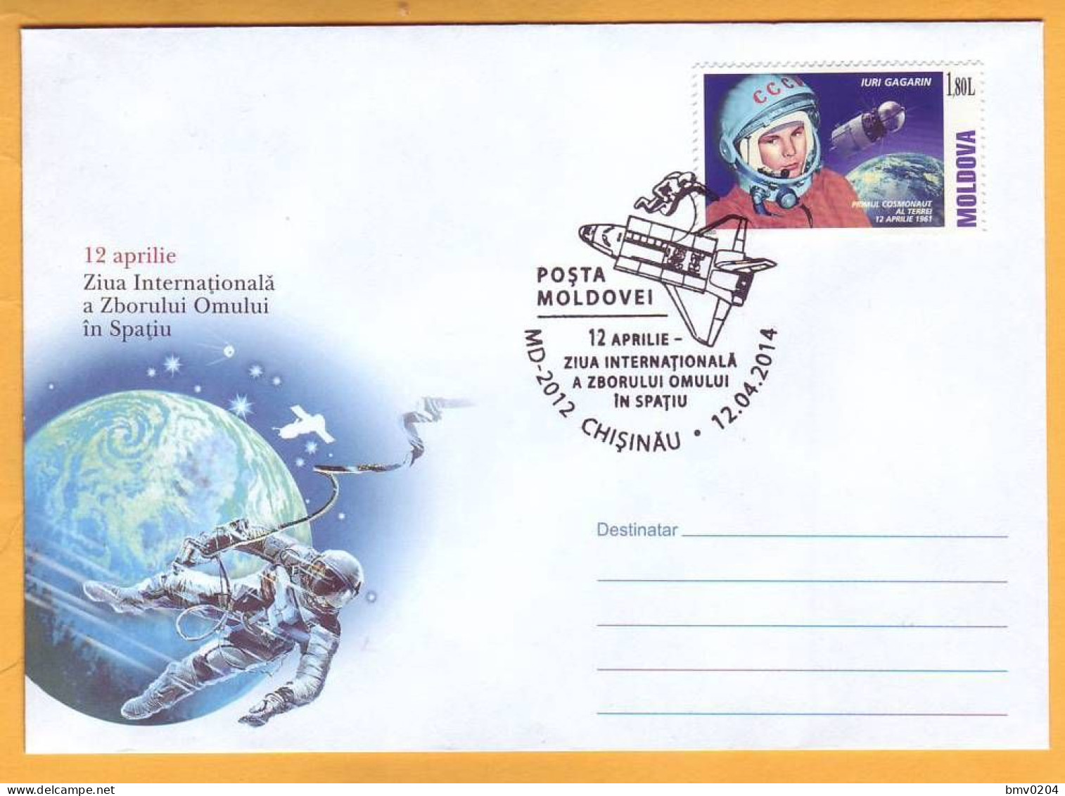 2014 Moldova Moldavie Moldau  Cosmonautics Day. Special Cancellations. .Postal History. Gagarin - Moldawien (Moldau)