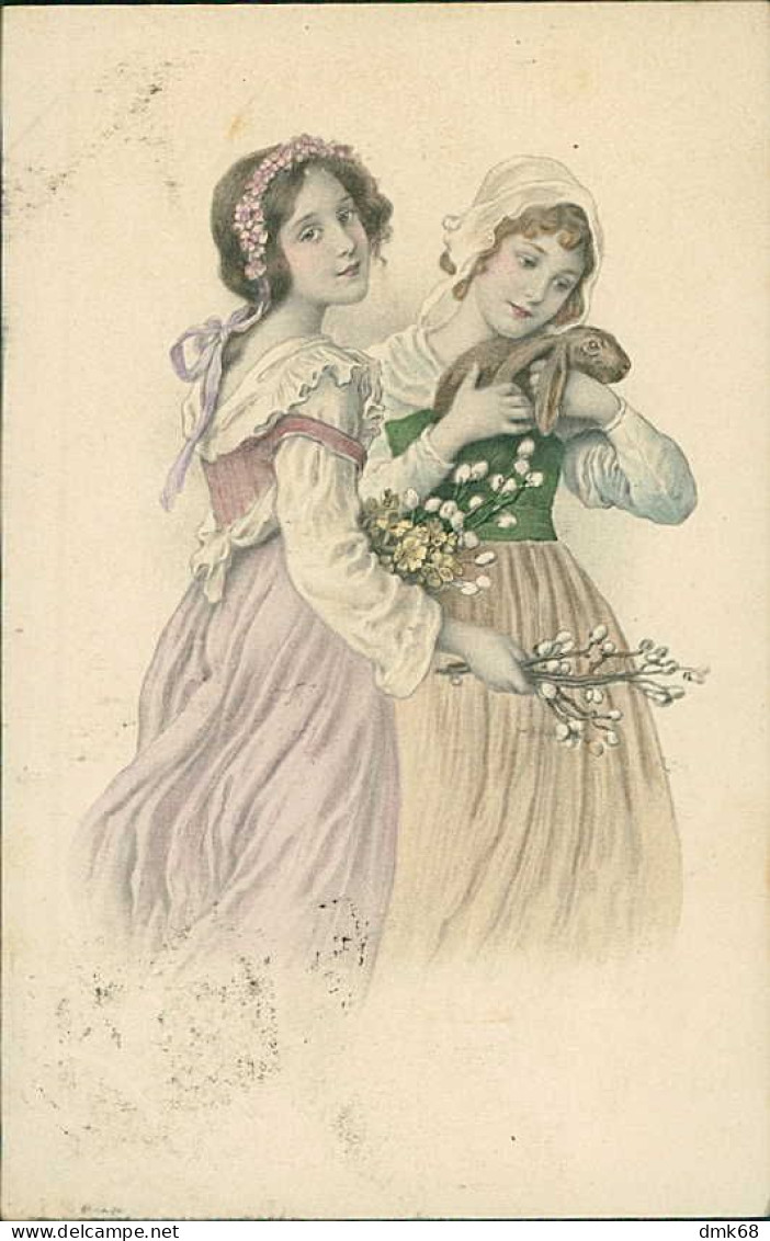 M.M. VIENNE 1900s ART NOUVEAU POSTCARD SIGNED - WOMEN & FLOWERS - N.350 (5533) - Vienne