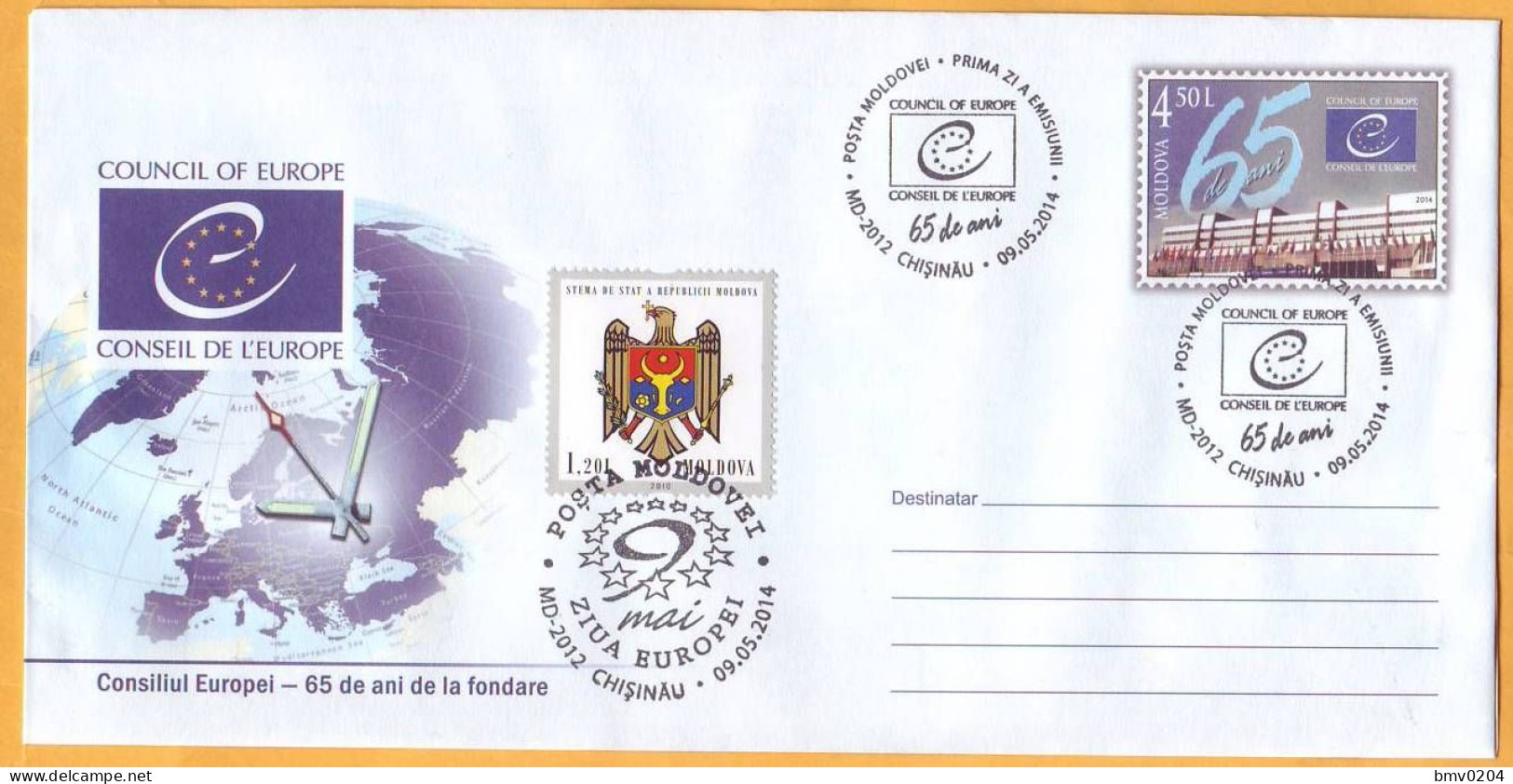 2014 Moldova Moldavie FDC Council Of Europe. 65 Years From The Date Of Creation. History Of The Post. - Moldawien (Moldau)