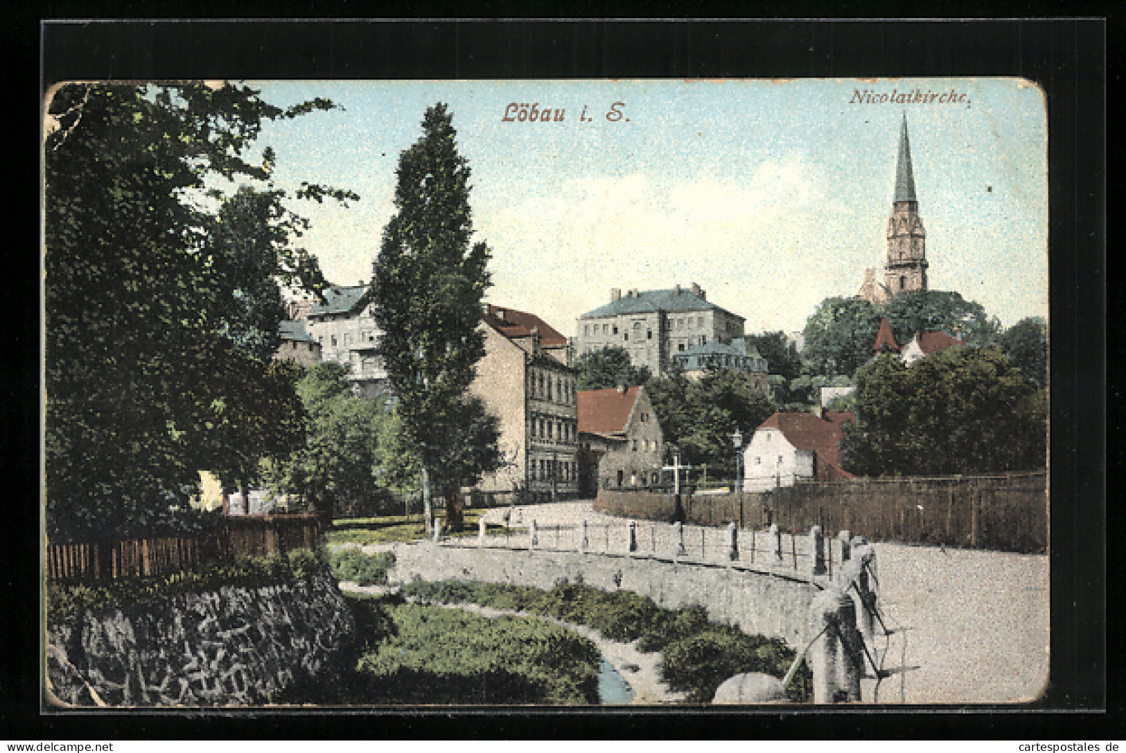 AK Löbau I. S., Nicolaikirche Mit Bäumen  - Loebau