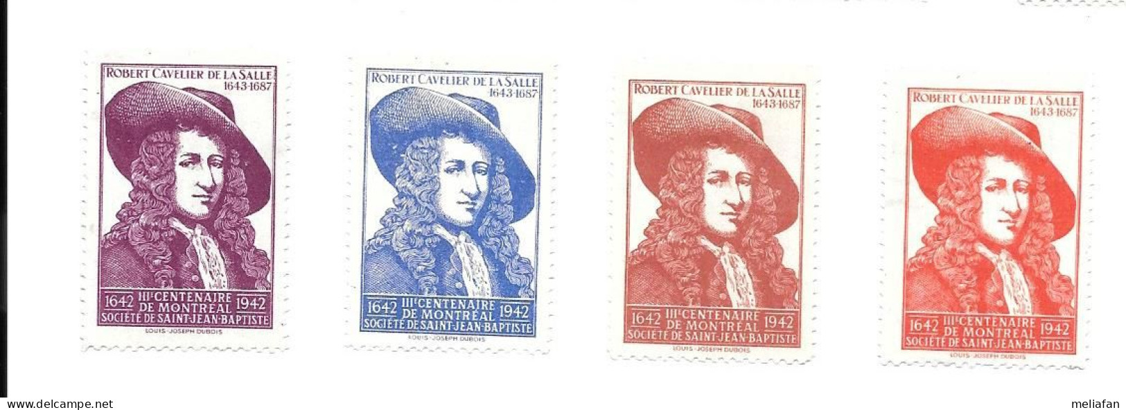 KB718 - VIGNETTES SOCIETE SAINT JEAN BAPTISTE - ROBERT CAVELLIER DE LA SALLE - III CENTENAIRE DE MONTREAL - Vignettes Locales Et Privées