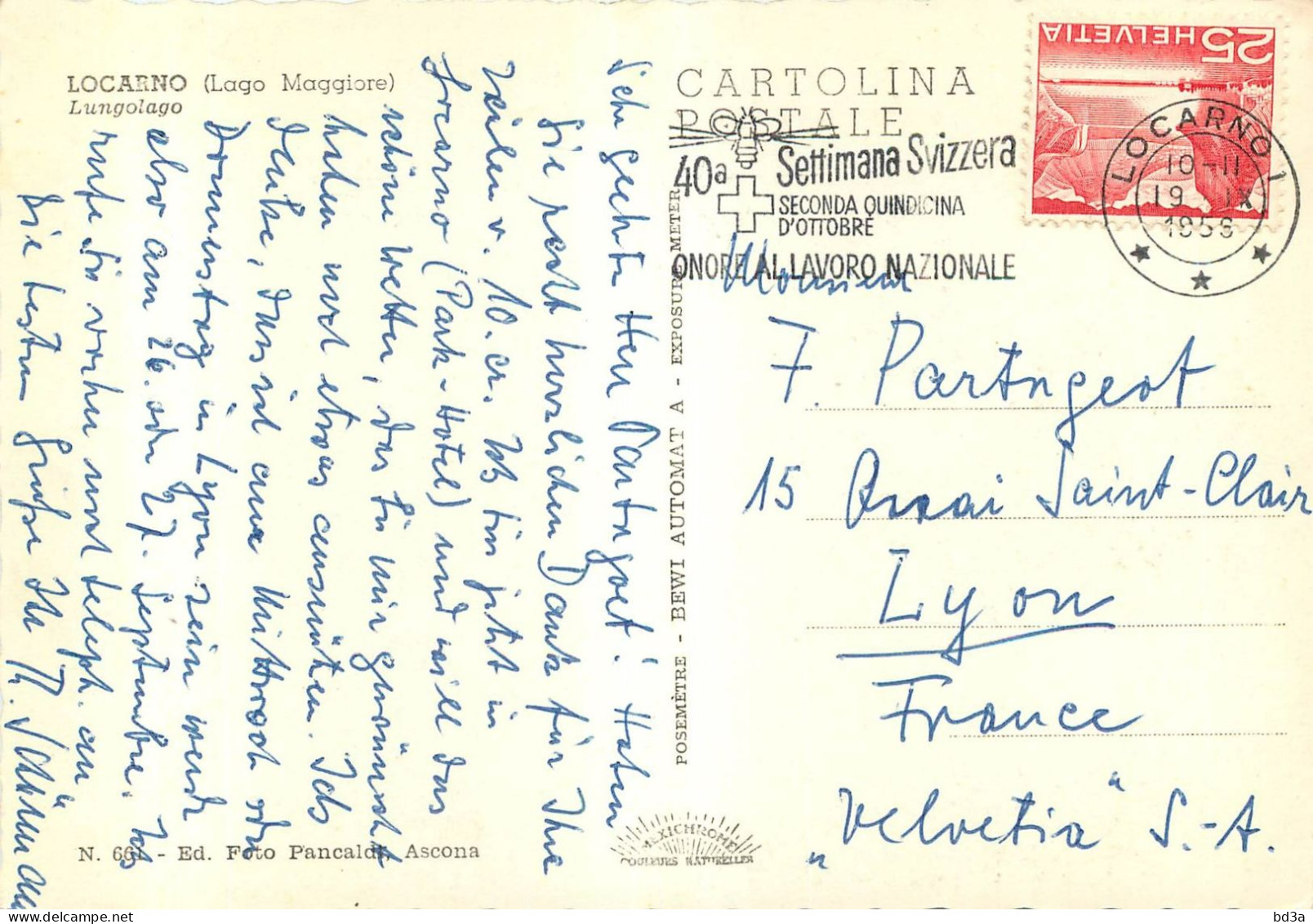 SUISSE - LACARNO  SETTIMANA SVIZZERA 1958  FLAMME OBLITERATION MECANIQUE - Postmark Collection