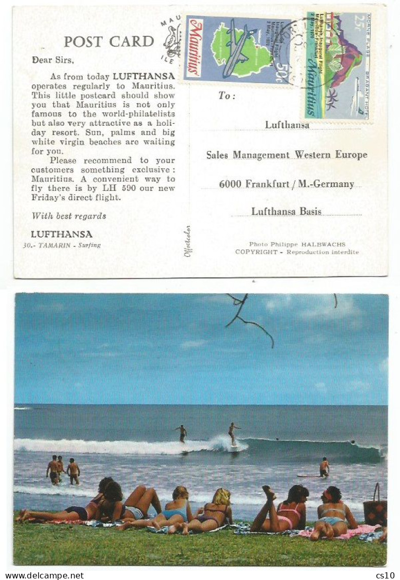 Lufthansa 2may1970 FFC Opening Air Link Official Advert. Pcard Port Louis With Cpl 2v Set - Flugzeuge