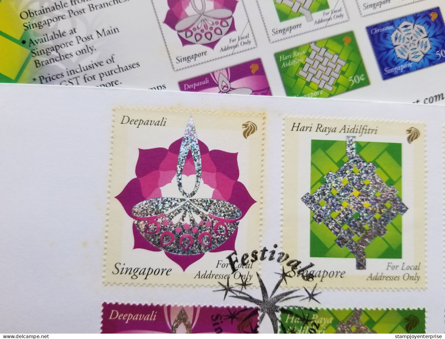 Singapore Festivals 2002 Diwali Christmas New Year Hari Raya Chinese New Year (FDC) *Hologram *unusual *see Scan - Singapour (1959-...)