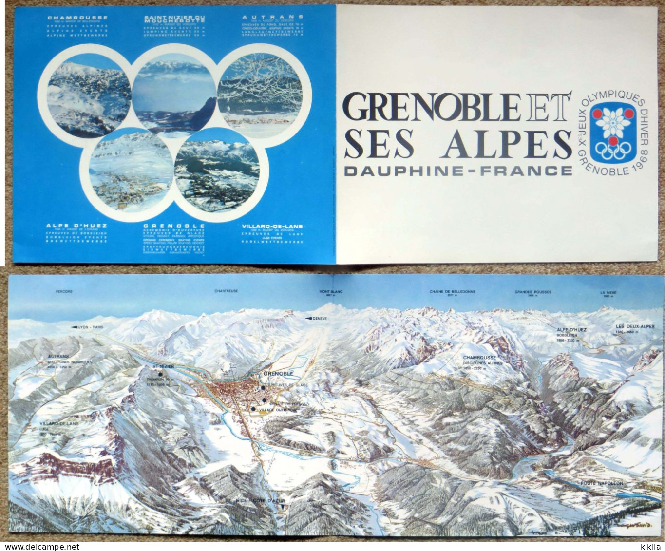 Déplinat 2 Pages X° Jeux Olympiques D'Hiver GRENOBLE 1968 Vue Panoramique Des Sites Olympiques Par Roger David - Bücher